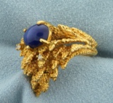 Custom Leaf Design Star Sapphire And Diamond Ring