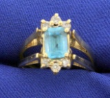 Reversible Diamond And Blue Topaz Ring In 14k Gold