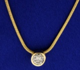 1/2 Ct Diamond Pendant On 14k Gold Italian Made Chain