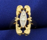 Unique Designer 3 Stone Diamond Ring In 14k Gold