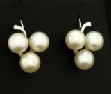 3 Pearl Clover Style Earrings For Non Pierced Ears In 14k White Gold