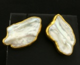 Signed Betsy Fuller Designer 18k Gold And Mother Of Pearl Clip On Earrings