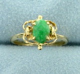 Unique Natural Jade Ring In 14k Yellow Gold