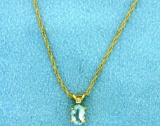 Aquamarine And Diamond Pendant On 14k Gold Chain