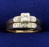 Vintage Diamond Wedding Ring Set In 14k Yellow And White Gold