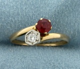 Natural Ruby And Diamond Ring In 14k Gold