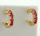 1.2 Ct Tw Natural Ruby Hoop Earrings In 14k Yellow Gold
