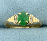 Natural Emerald And Diamond Ring In 14k Yellow Gold