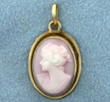 Unique Pink Cameo Pendant In 14k Yellow Gold