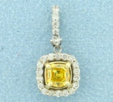 Diamond And Yellow Sapphire Pendant In 14k White And Yellow Gold