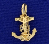Crucifix Anchor Pendant In 14k Yellow Gold