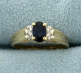 Natural Sapphire And Diamond Ring In 14k Yellow Gold