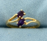 Two Stone Amethyst Ring In 14k Yellow Gold