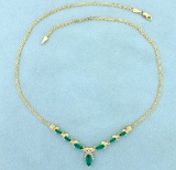 Tsavorite Green Garnet And Diamond Necklace In 14k Gold