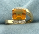 Citrine And Diamond Ring 14k Yellow Gold