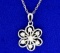 Diamond And Sterling Silver Flower Pendant