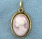 Unique Pink Cameo Pendant In 14k Yellow Gold