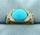Persian Turquoise And Diamond Ring In 14k Gold