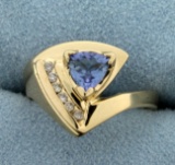 Tanzanite And Diamond Ring In 14k Yellow Gold