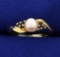 Pearl And Sapphire Ring In 14k Yellow Gold