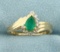 Natural Emerald And Diamond Ring In 14k Yellow Gold