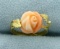 Pink Coral Rose Ring In 18k Yellow Gold