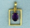 18k Gold Dangling Amethyst Rectangular Pendant