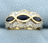 Natural Sapphire And Diamond 14k Yellow Gold Ring