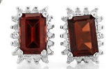 Garnet And Diamond Earrings And Pendant Set In Sterling Silver