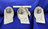 Diamond And Black Sapphire Cufflinks, Tie Tack, And Tuxedo Stud Set