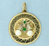 Emerald & Pearls Bells Christmas Holiday Pendant