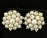 Akoya Natural Pearl Cluster Earrings In 14k Gold