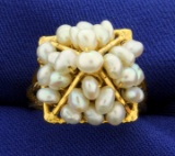 Vintage Pyramid Pearl Ring In 18k Gold