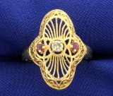 Ruby And Diamond Ring In 14k Gold