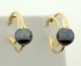 Black Pearl Hoop Earrings In 14k Gold