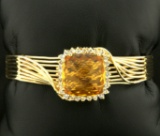 Heavy Citrine Gold Bangle Bracelet