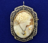 Antique Diamond Cameo Pendant Or Pin In 14k White Gold