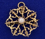 Vintage Pearl Pendant Or Pin In 14k Rose Gold