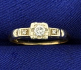 Vintage Three Stone Diamond Ring In 14k Yellow And White Gold