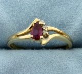 Ruby And Diamond Ring In 14k Yellow Gold