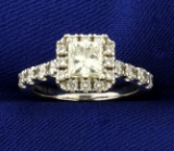 Over 1ct Tw Princess Cut Diamond Engagement Ring In 18k White Gold Romance Brand Setting