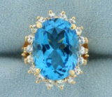 Large Swiss Blue Topaz And White Sapphire Statement Ring In 14k Yellow Gold