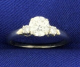 Vintage 3/4ct Tw Three Stone Old European Cut Diamond Engagement Ring In 18k White Gold