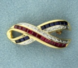 Ruby And Sapphire Pin In 14k Yellow Gold