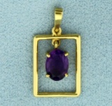 18k Gold Dangling Amethyst Rectangular Pendant