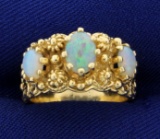 Three Stone Opal Ring In 14k Yellow Gold