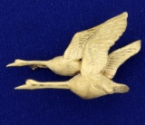 Vintage Flying Geese Pendant In 14k Yellow Gold