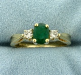 1ct Natural Emerald And Diamond Ring In 14k Yellow Gold