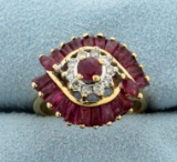 Vintage Natural Ruby And Diamond Ring In 14k Yellow Gold