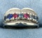 Ruby, Sapphire, Aquamarine, And Blue Topaz Ring In 14k White Gold